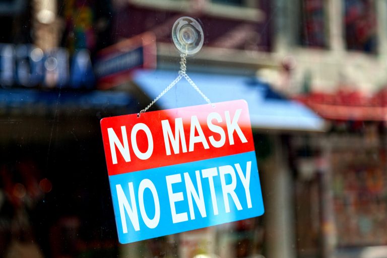 No mask, no entry - Open sign
