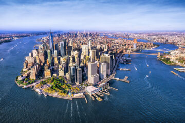 Panoramic Aerial view of Lower Manhattan. New York