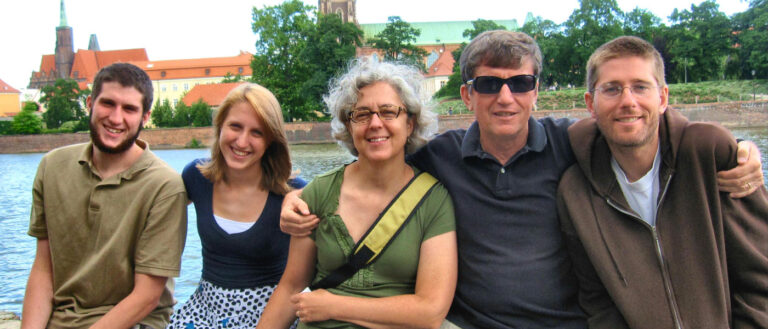 Photo of Wojbor Woyczynski with his wife and children in Wroclaw, Poland