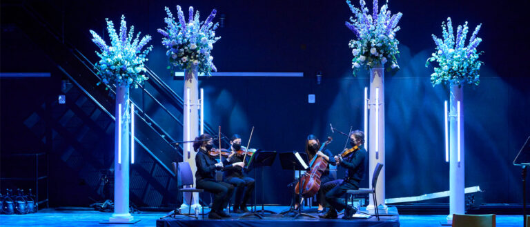 Photo of student musicians performing on stage at the Maltz Performing Arts Center