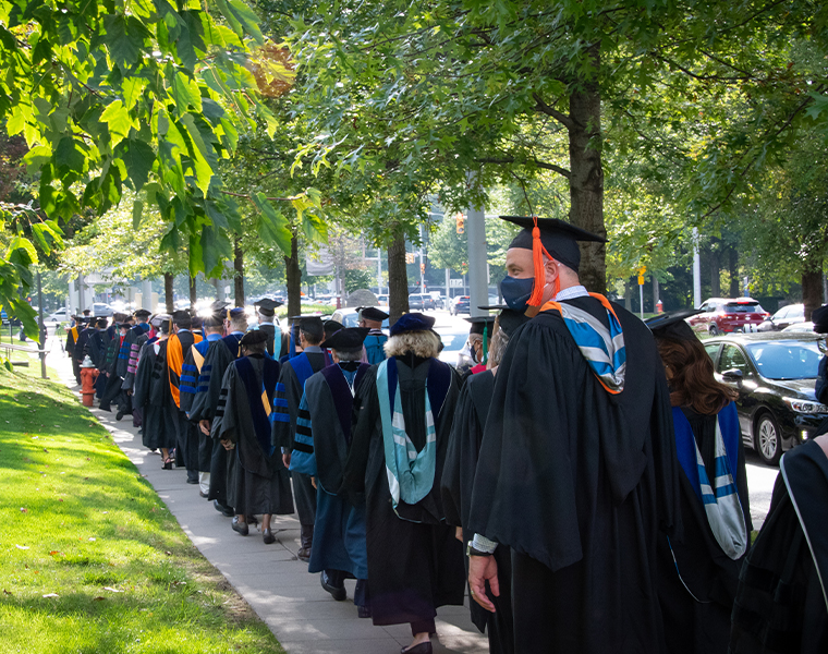 Graduation students standing in line