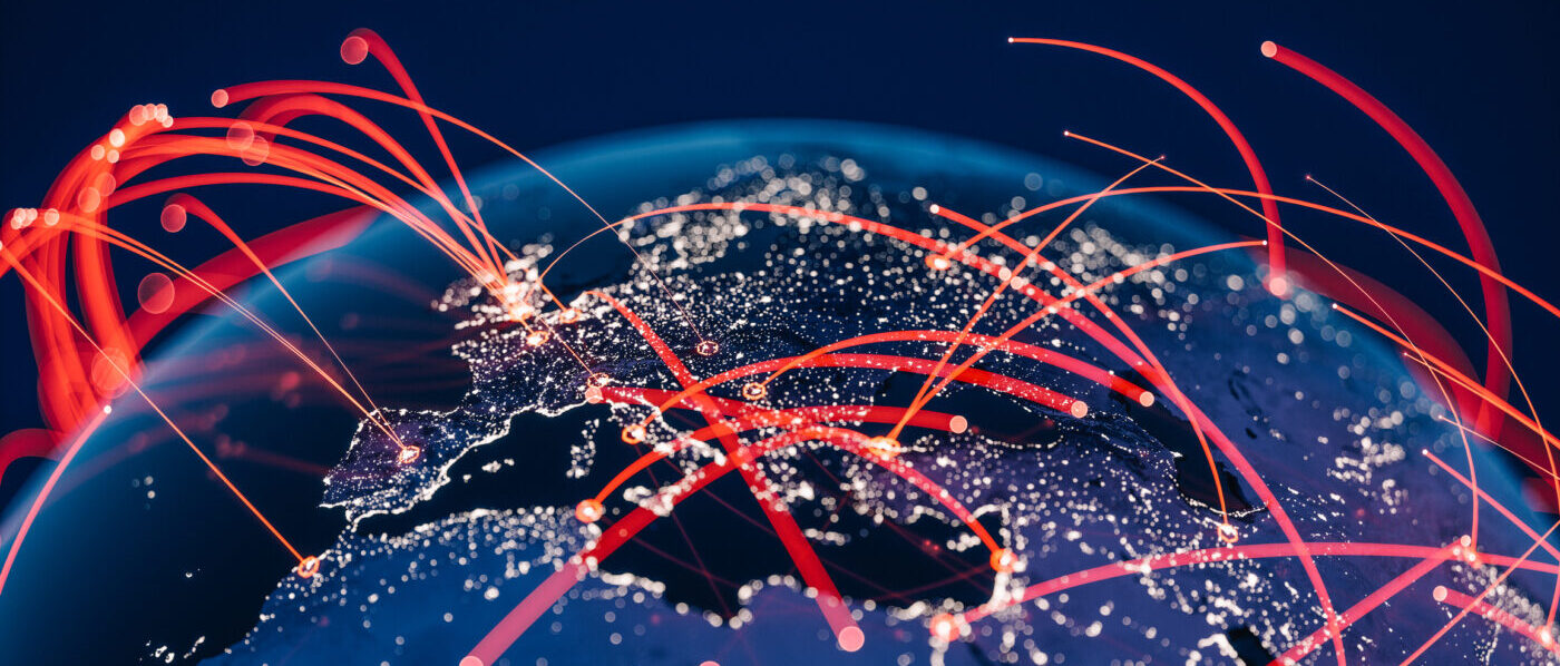 Photo illustration of the earth with connections around the world marked