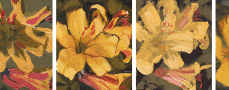 image of parts of four paintings of the same flower, as seen by the artificial intelligence computer