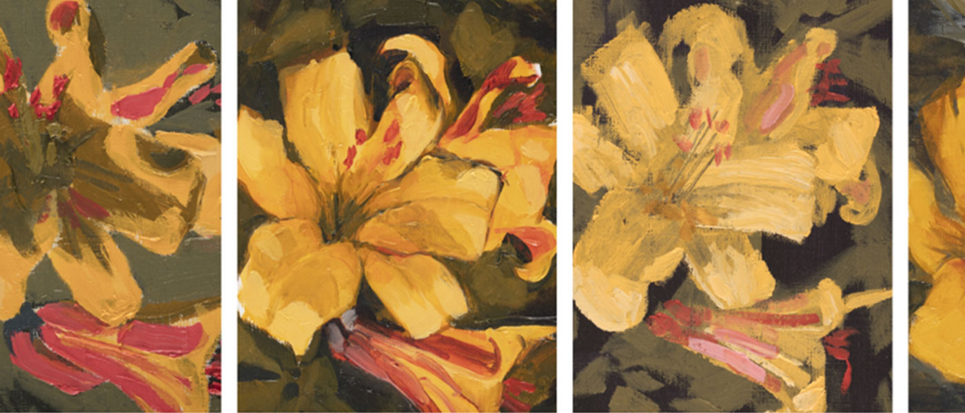 image of parts of four paintings of the same flower, as seen by the artificial intelligence computer