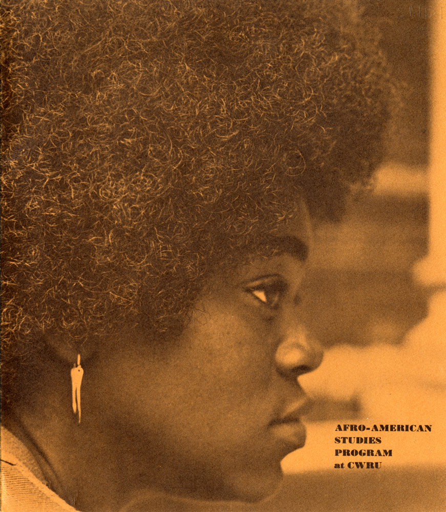 Cover of a brochure cover that says "Afro-American Studies Program at CWRU" with the side profile of a woman