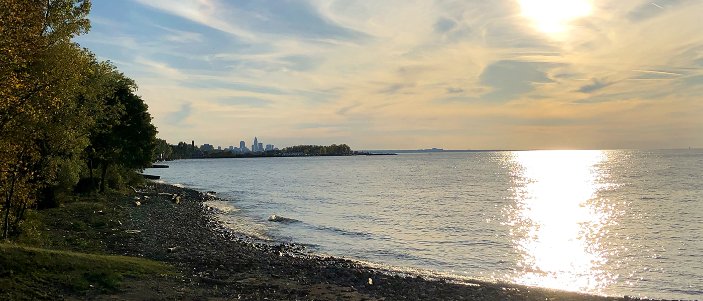 Lake Erie with the Cleveland skyline in the background