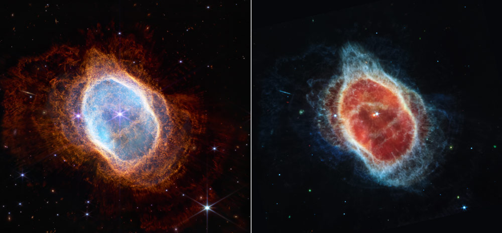 Split images of a star at the end of its life