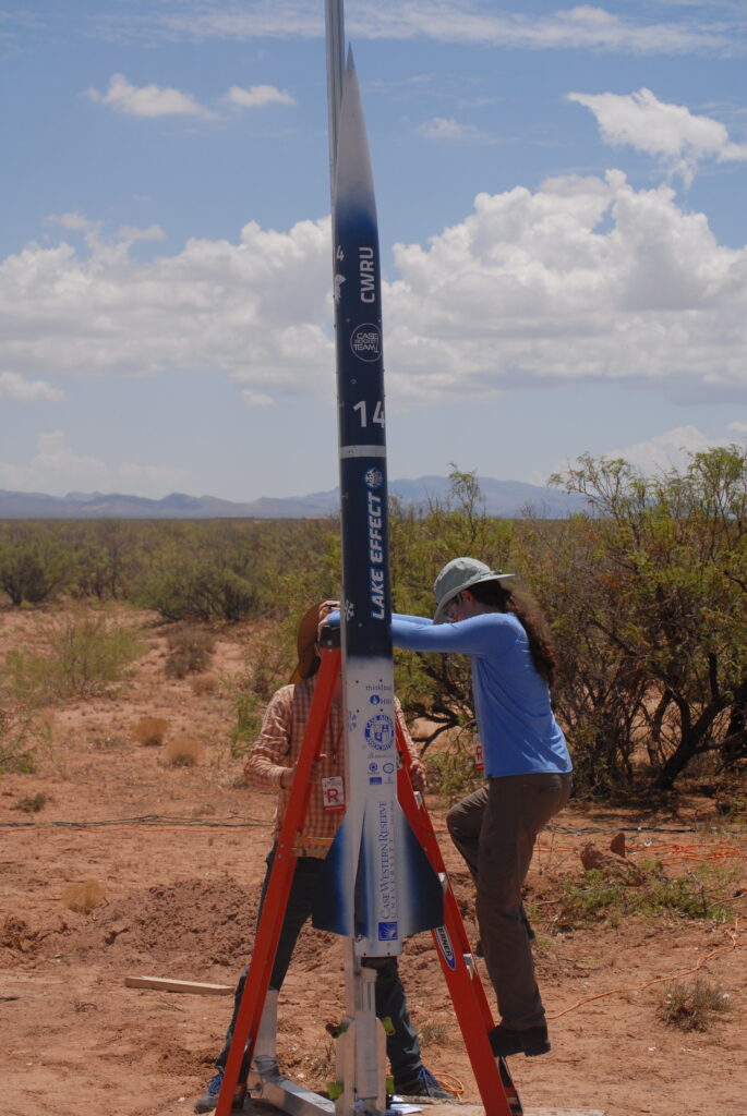 Members of the Case Rocket Team get ready to launch their rocket