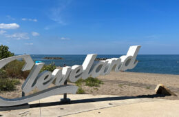 Photo of the script Cleveland sign at Villa Angela Beach in Euclid