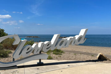 Photo of the script Cleveland sign at Villa Angela Beach in Euclid