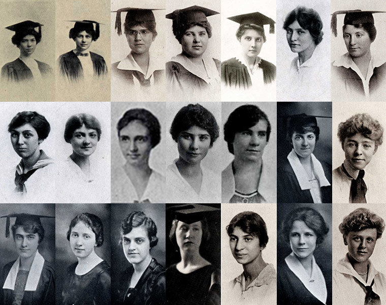 Photo of vintage headshots of women in CWRU's history