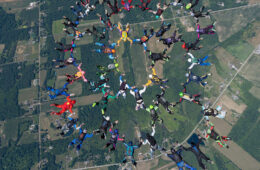 Photo of a 38-person record skydive formation taken from above