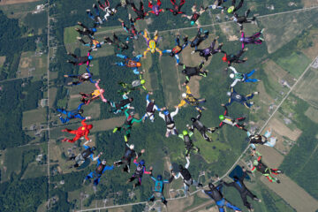 Photo of a 38-person record skydive formation taken from above