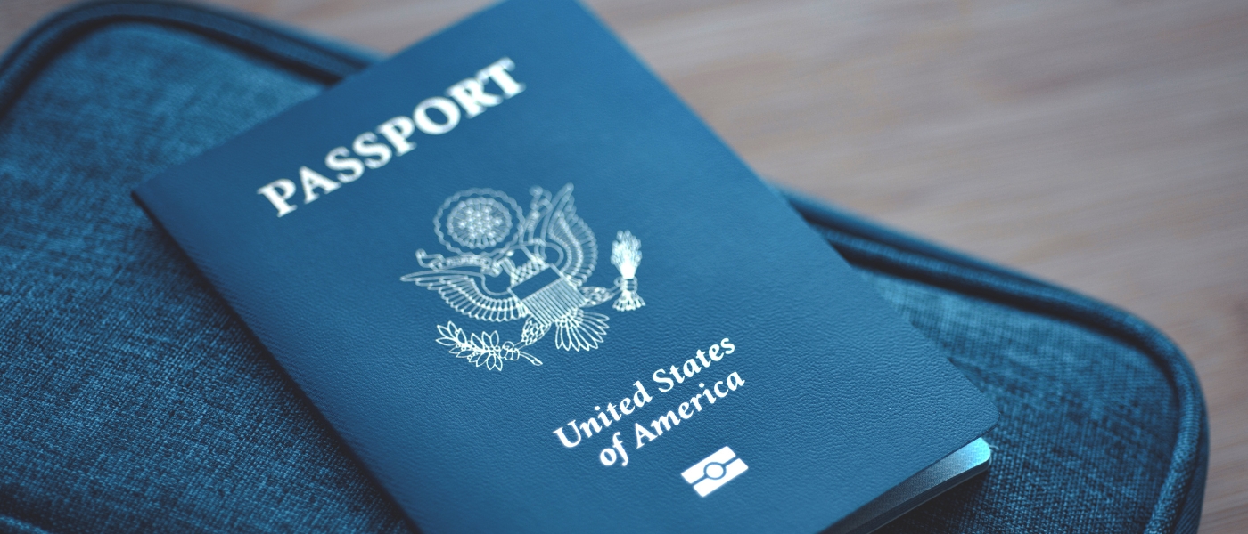 Closeup of a passport on top of case.