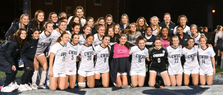 CWRU women's soccer team poses for photo following their semifinal win