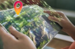 Augmented reality on a tablet. 3D map element designed by photographer.