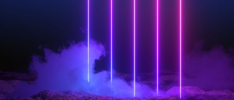 purple lines of light giving off white smoke as a photo illustration of photochemistry process