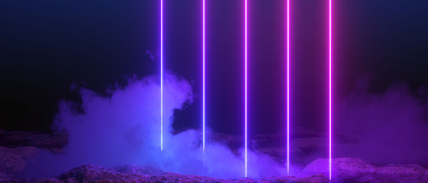 purple lines of light giving off white smoke as a photo illustration of photochemistry process