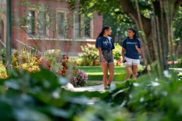 Photo of two students on CWRU campus captured by Annie O'Neill