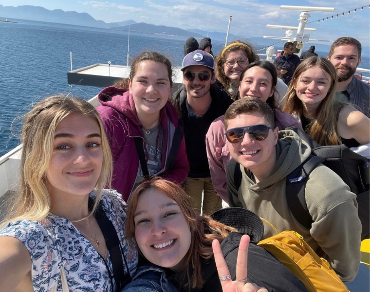 Photo of students abroad a boat in Greece