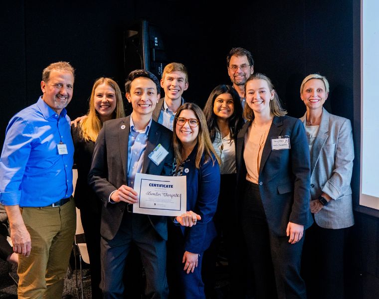 Participants of 2023 Morgenthaler-Pavey Startup Competition smiling, captured by Character Studies Photography.