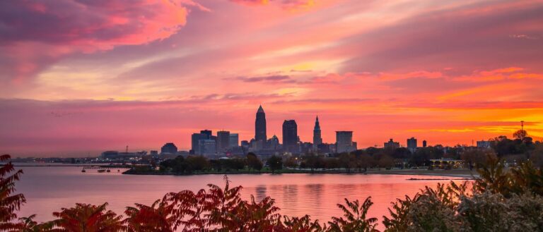 Photo of Cleveland skyline at sunset