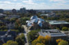 Aerial photo of CWRU campus with focus on Peter B. Lewis Building