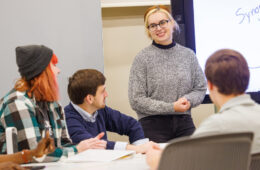 Photo of CWRU students meeting in a space at Kelvin Smith Library