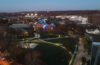 Aerial photo of the CWRU campus at dusk