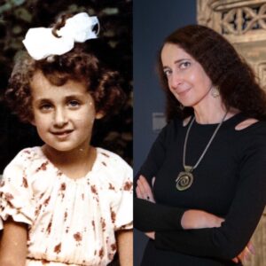 Side-by-side photos of Elina Gertsman in preschool and today