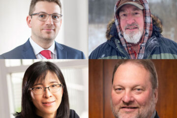 Composite image of photos of 2023 Faculty Distinguished Research award winners Umut Gurkan, Ralph Harvey, Bob Kirsch and Xin Qi