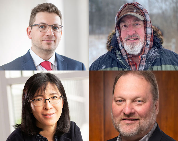 Composite image of photos of 2023 Faculty Distinguished Research award winners Umut Gurkan, Ralph Harvey, Bob Kirsch and Xin Qi