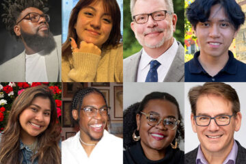 Photo compilation of images of Stephen Furlow-Mann, Kianna Sabrina Verdugo, President Eric W. Kaler, Cheon il Allado, Alexis Valdovinos, Sabian Burke, Janée Kelly and Marvin Nieman