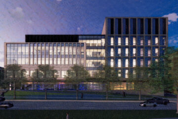 Photo rendering of the exterior of the new Interdisciplinary Science and Engineering Building from Martin Luther King Jr. Blvd.