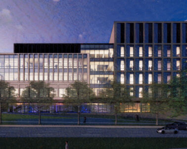 Photo rendering of the exterior of the new Interdisciplinary Science and Engineering Building from Martin Luther King Jr. Blvd.