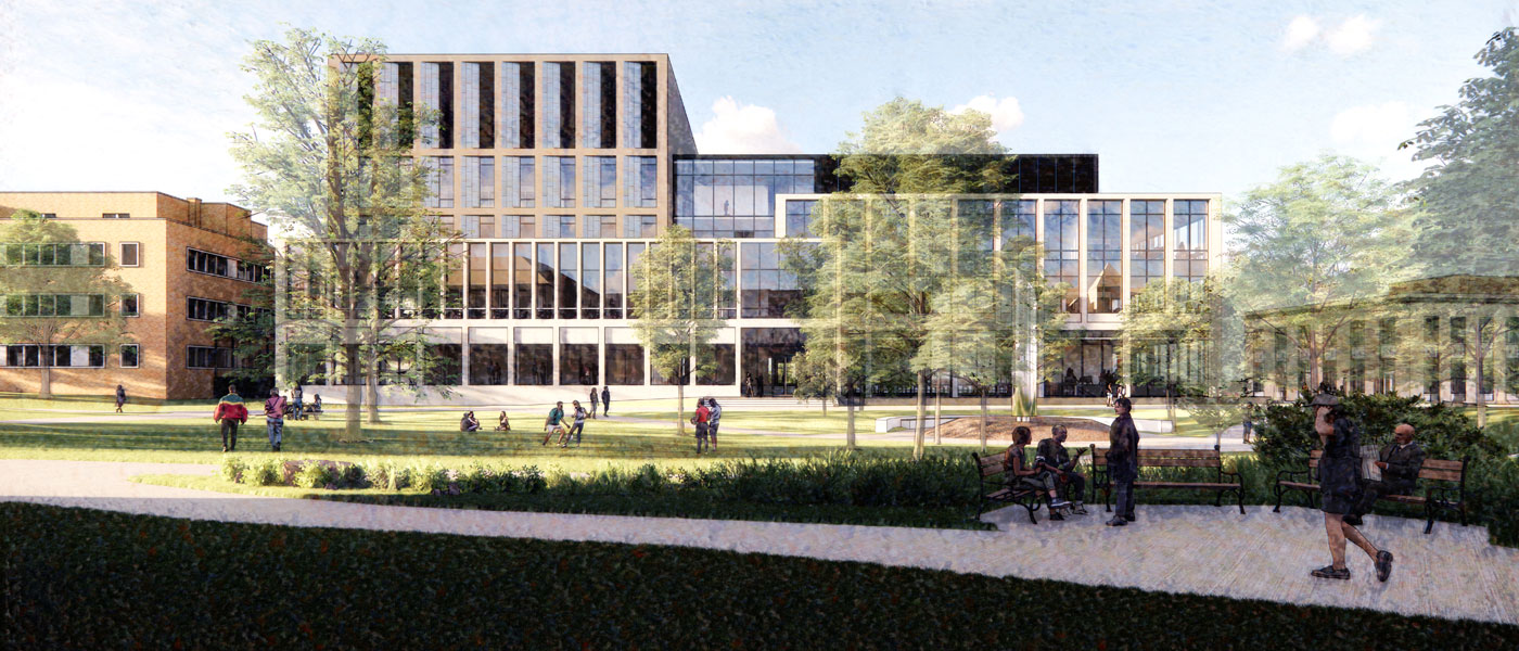 Exterior rendering of the new Interdisciplinary Science & Engineering Building