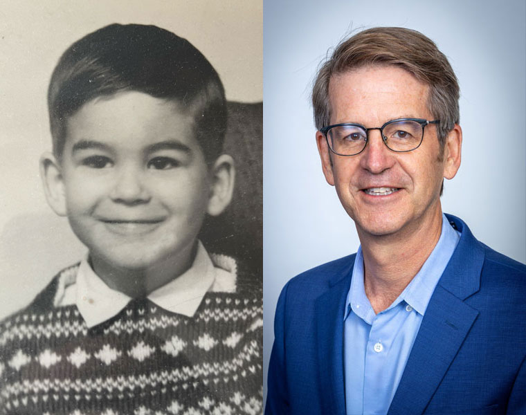 Composite image of then-and-now photos of Peter Whiting