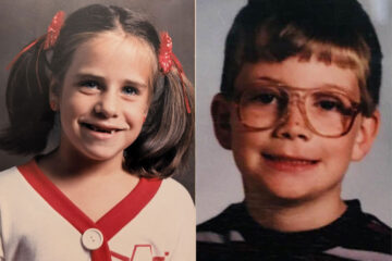 Childhood school photos of Angela Capuozzo and Colin McEwan