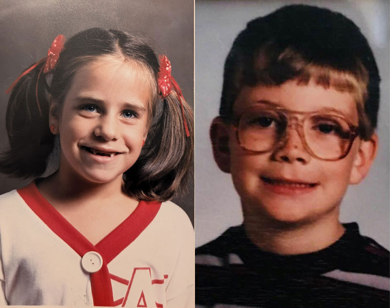 Childhood school photos of Angela Capuozzo and Colin McEwan