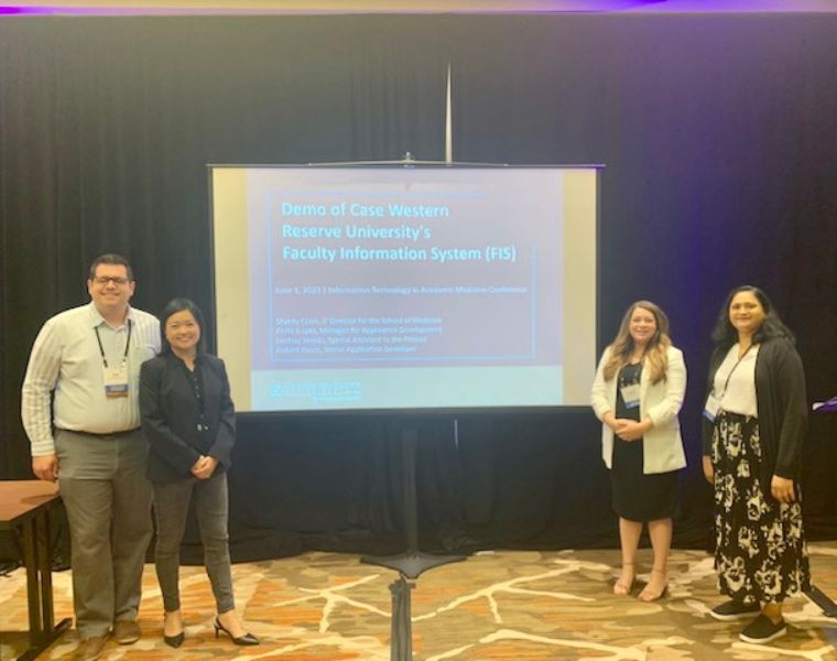 Group photo of CWRU staff members presenting at the 2023 Association of American Medical Colleges (AAMC) Information Technology in Academic Medicine Conference in Denver .