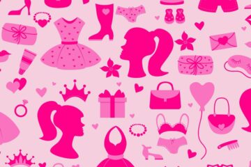 Illustration of nostalgic pink fashion icons