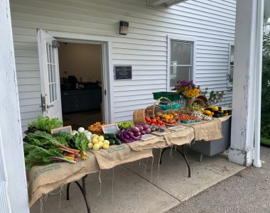 View of fruit and vegetable stand at University Farm