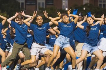 Photo of orientation leaders dancing during Discover Week
