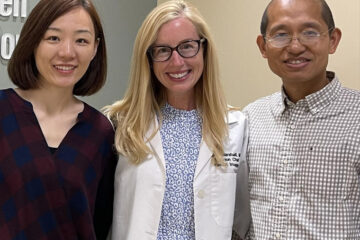 Photo of researchers Dan Ma, Holly Marshall and Yong Chen
