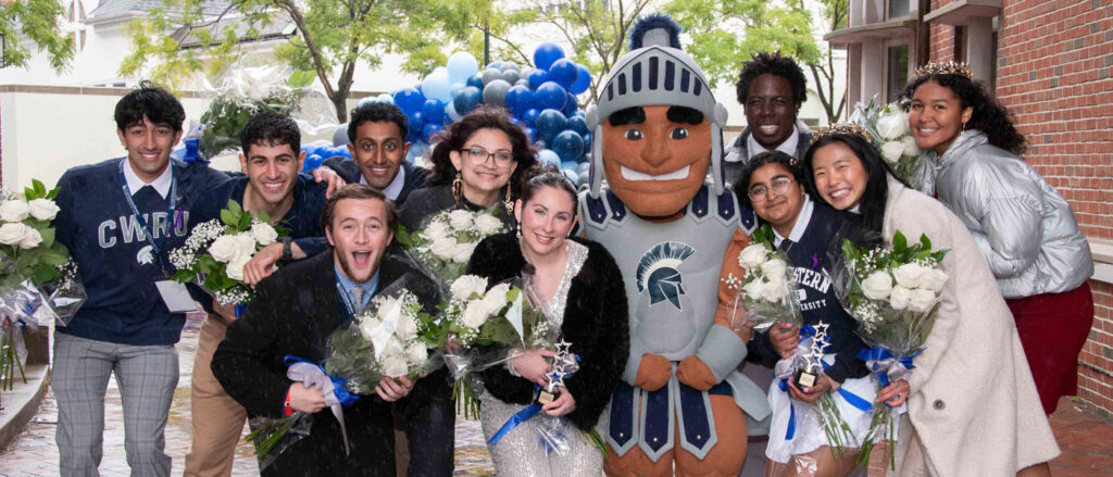 Photo of the 2023 CWRU homecoming court with Spartie