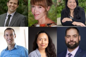 Compilation photo of 2023–24 Freedman faculty fellows which include George Blake, Jacqueline Curtis, Scott Moore, Alp Sehirlioglu and Xia Wu.