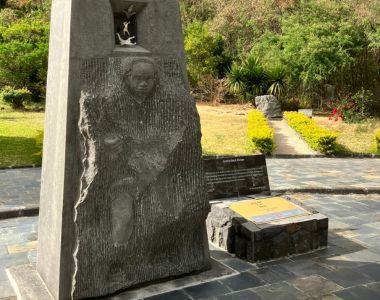 Photo of a sculpture in the Save Route Monument near Le Morne Mountain.