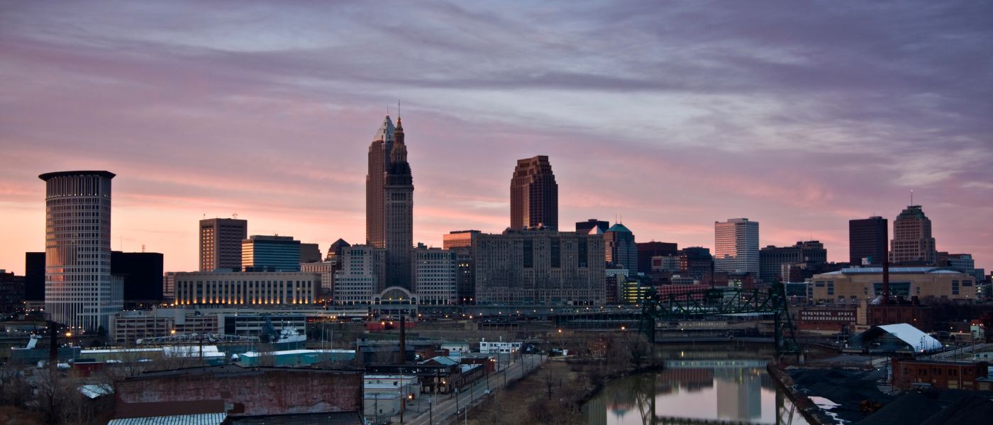 Sunset in downtown Cleveland. Courtesy of Getty Images