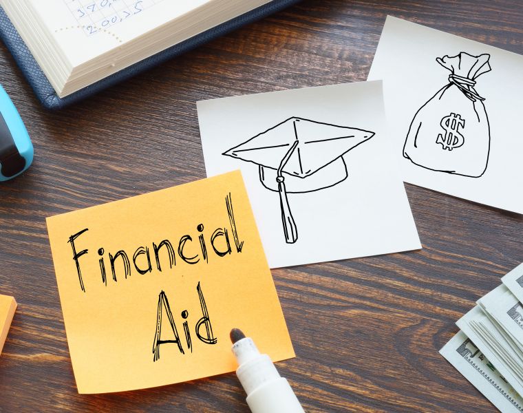 Financial aid is shown on the business photo using the text