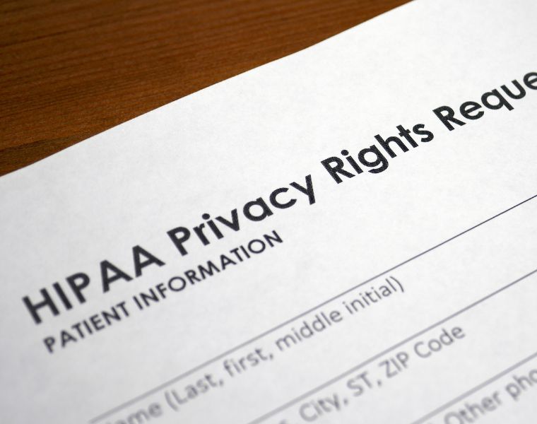 Close up of a HIPAA Privacy Rights Request form